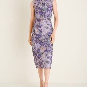 Chicos Womens Dress Purple Size 1/ Medium Ruched Mesh Mock Neck Sleeveless Midi